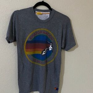 Aviator Nation Gray Tee with Rainbow Logo
